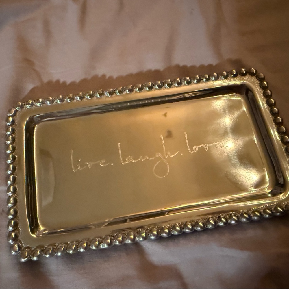 Mariposa Silver Live Laugh Love Vanity Tray w/ Beaded Border and Polished Finish